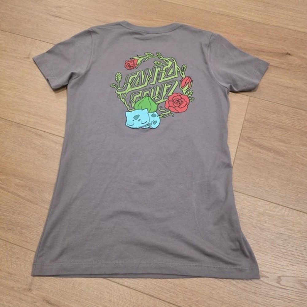 Pokemon Bulbasaur Santa Cruz Shirt Adult XS Gray Skateboard Floral